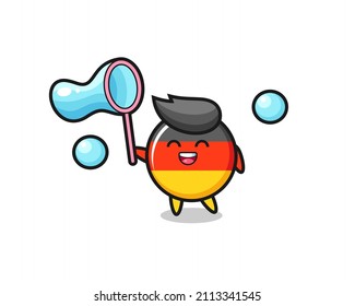 happy germany flag badge cartoon playing soap bubble , cute style design for t shirt, sticker, logo element