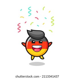 happy germany flag badge mascot jumping for congratulation with colour confetti , cute style design for t shirt, sticker, logo element