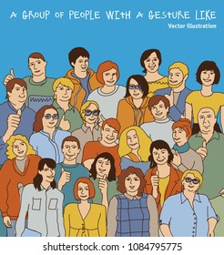 Happy gesture like adult group casual people and sky