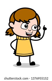 Happy Gesture - Retro Cartoon Girl Teen Vector Illustration