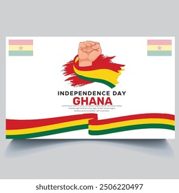 Happy Ghana independence Day Banner and hand flag design vector