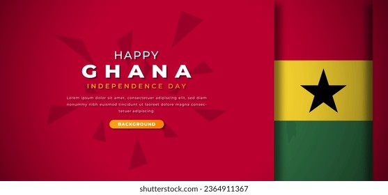 Happy Ghana Independence Day Design Paper Cut Shapes Background Illustration for Poster, Banner, Advertising, Greeting Card