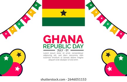 Feliz Dia da República de Gana. Ilustração do vetor grunge da bandeira de Gana. Conceito de feriado nacional da República da África. Utilize para plano de fundo, banner, cartaz, cartão e modelo de design de cartaz com profissionais