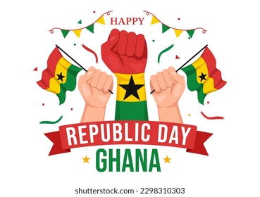 Happy Ghana Republic Day Vector Illustration with Waving Flag Background in Flat Cartoon Hand Drawn for Web Banner or Landing Page Templates