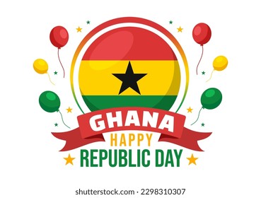 Happy Ghana Republic Day Vector Illustration with Waving Flag Background in Flat Cartoon Hand Drawn for Web Banner or Landing Page Templates