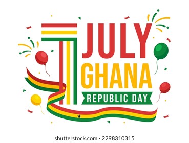 Happy Ghana Republic Day Vector Illustration with Waving Flag Background in Flat Cartoon Hand Drawn for Web Banner or Landing Page Templates