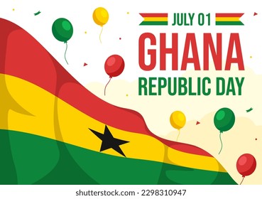 Happy Ghana Republic Day Vector Illustration with Waving Flag Background in Flat Cartoon Hand Drawn for Web Banner or Landing Page Templates