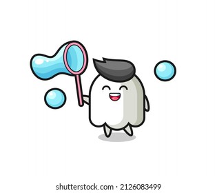 happy ghost cartoon playing soap bubble , cute style design for t shirt, sticker, logo element