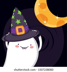 happy ghost with hat moon halloween