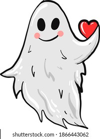 Fröhlicher Geist mit einem Herz, Illustration, Vektorgrafik auf weißem Hintergrund.