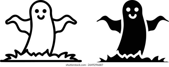Happy Ghost Icon Vector Black and White Halloween Spooky Spirit Design