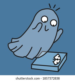 Happy Ghost Measuring On Weighting Scale Concept Card Character illustration