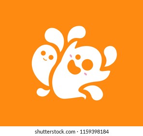 happy ghost in orange background