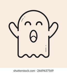 Icono de contorno de fantasma feliz con los brazos en alto y la boca abierta con alegría