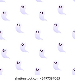 Happy ghosts vector seamless pattern. Packaging design, wrapping paper, background, backdrop