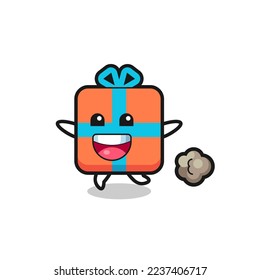 the happy gift box cartoon with running pose , cute style design for t shirt, sticker, logo element