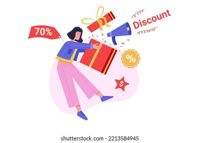 Happy Gifts Shopping Discounts Vector Illustration