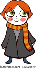 Niño jengibre feliz, ilustración, vector sobre fondo blanco