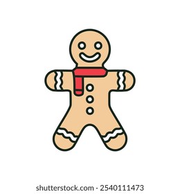 Happy gingerbread man. Festive gingerbread person wearing a red scarf, symbolizing warmth and holiday cheer.