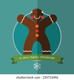 Happy gingerbread man in flat design. Vector. Illustration 