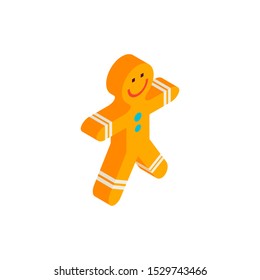 Happy Gingerbread Man Isometric Object. Vector Illustration of Christmas Food Sign Isometry. 