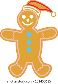 Happy gingerbread man with Santa Hat.