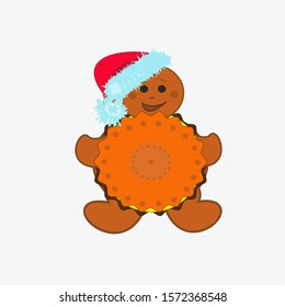 Happy gingerbread man in Santa hat 