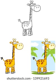 Happy Giraffe Cartoon Mascot Character. Vector Collection Set