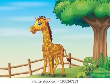 Happy giraffe inside the cage