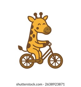 Happy giraffe riding a bicycle cartoon illustration