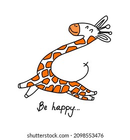 eine glückliche Giraffe läuft, einzeln auf Doodle-Art.