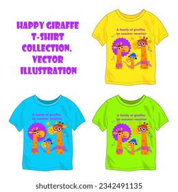 HAPPY GIRAFFE T-SHIRT COLLECTION. VECTOR ILLUSTRATION