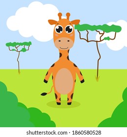 Happy giraffe. Vector cartoon illustration. Isolated. Cute character in the flat style.