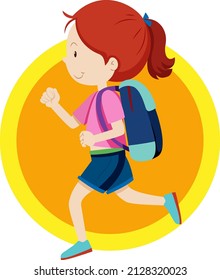 Happy girl with backpack running illustration