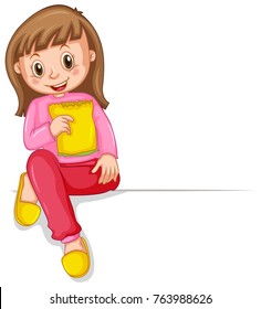 Happy girl with bag of snack illustration