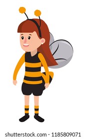 happy girl with bee costume and wings