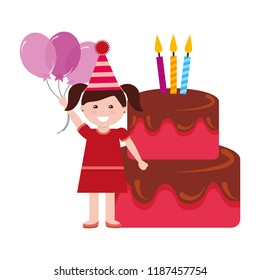 happy girl birthday cake with candles and balloons