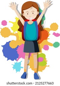 Happy girl with both hands up in the air illustration