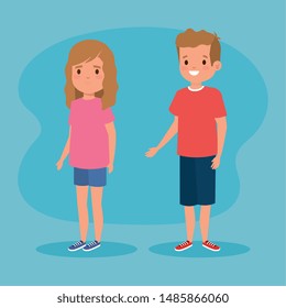 happy girl and boy children with casual clothes