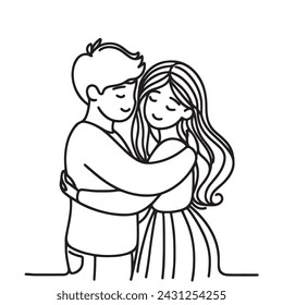 Happy girl and boy hugging joyfully. Love, friendship, a sign of attention. Fun, funny, cartoon