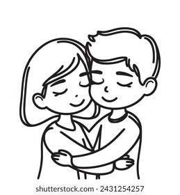 Happy girl and boy hugging joyfully. Love, friendship, a sign of attention. Fun, funny, cartoon