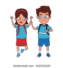 Happy girl and boy standing over white background, vector illustration