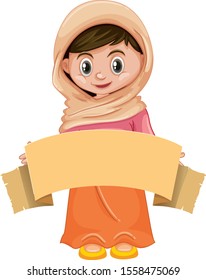 Happy girl with brown banner illustration