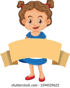 Happy girl and brown banner illustration