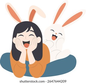 Happy Girl Bunny Ears Laughing