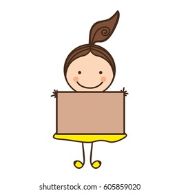 happy girl with card icon, vector illustration design