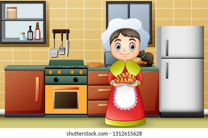Happy girl carrying a delicious bread