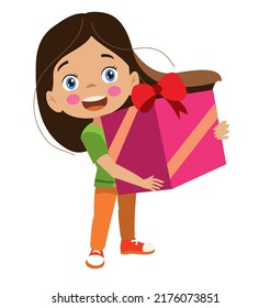 Happy Girl Carrying Gift Wrap