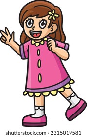 Happy Girl Cartoon Colored Clipart Illustration