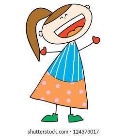 happy girl cartoon laughing hand drawn illustration